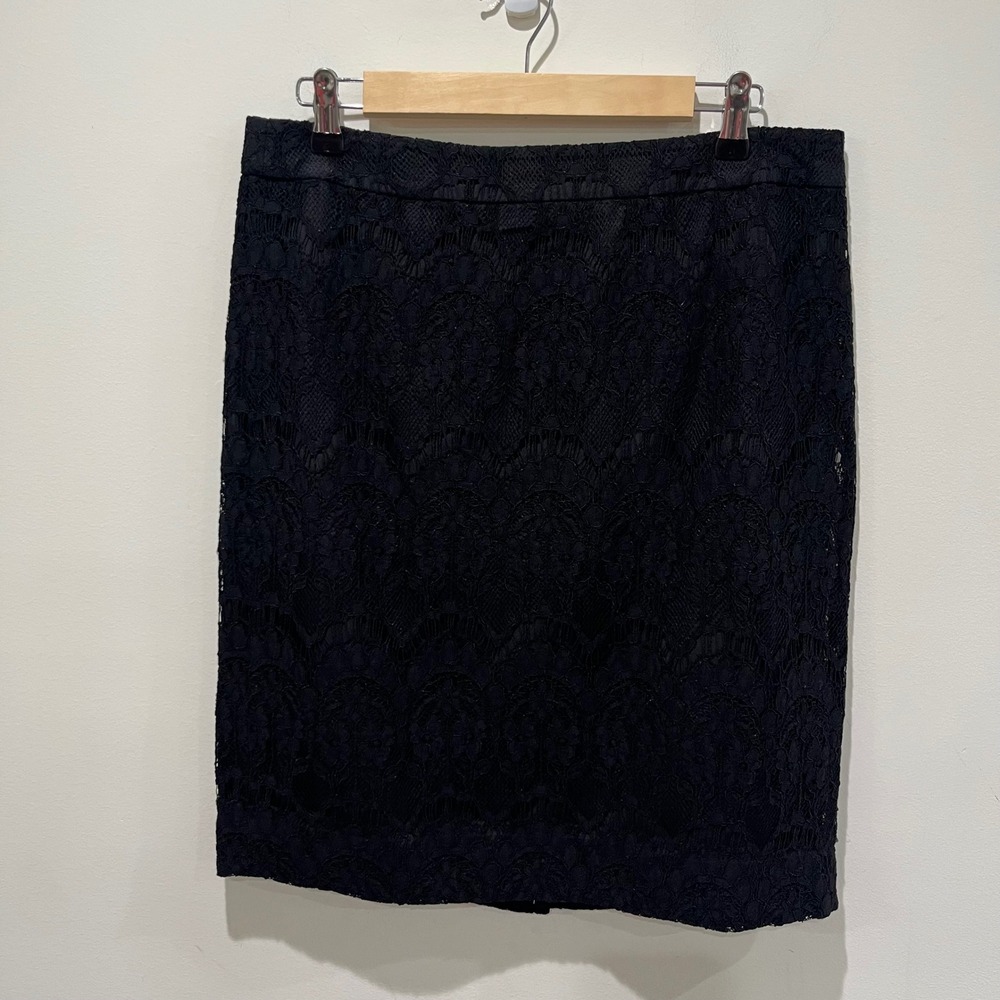 New J‎ Crew Floral Lace Pencil Skirt 8 Black Cotton Blend Knee Length Classic